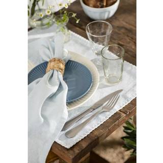 Dækkeserviet støvblå m/hvide syninger