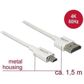 Delock Micro HDMI til HDMI kabel - Ultra Slim - 1.5 m - Hvid
