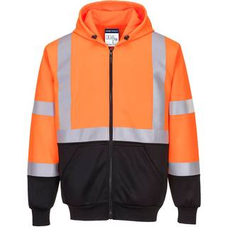 Hi-Vis Two-Tone Hoodie med lynlås - Orange/Sort (Størrelse: L)
