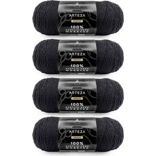 Arteza Akrylgarn til h?kling af 4 x 200 -G Skeins of Worsted Yarn til strikning af sort A008 Maskinvaskbar strikning H?klet forsyninger - Brug me