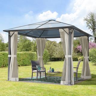 3x3m, hardtop havepavillon, inkl. 4 sidegardiner, Creme - (300215)