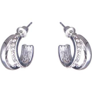 Dazzling Earring Col, Creols Two Lines, One Line W Crystals Silver
