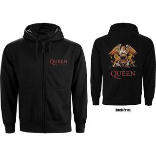 Queen - Queen Ladies Zipped Hoodie: Classic Crest (Black) (Back Print)