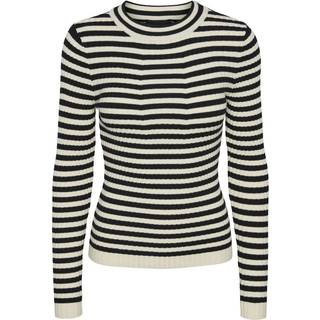 Pieces - Pccrista Ls O-Neck Knit - 3653318 Black WITH BIRCH STRIPES M