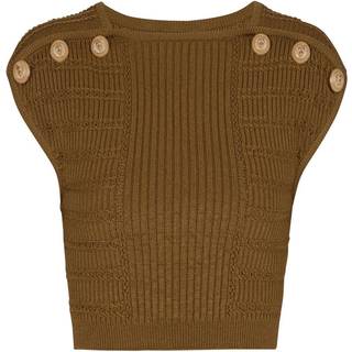Balmain Embellished knit crop top - green - S
