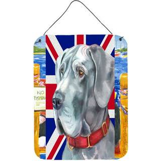 """" Caroline's Treasures LH9598DS1216 Great Dane With English Union Jack British Flag Wall eller Door Hanging Prints 16 X 12 """" ""Multicolor"" ""