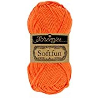 Scheepjes Softfun 2651 Pumpkin Indhold: 60% Bomuld / 40% Akryl Vægt/længde: 50 gram = ca. 140 meter Anbefalede pinde: 3.50-4.00 mm Strikkefasthed: 10 cm = 21 x 30 m Maskinvask / Skåneprogram max 30°C.
