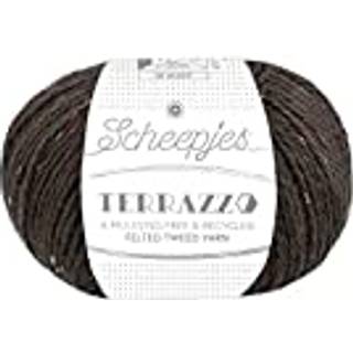 Scheepjes Terrazzo 750 Liquirizia Indhold: 70% genanvendt uld og 30 % genanvendt viskose Vægt/længde: 50 gram = ca. 175 meter Anbefalede pinde: 4.00 mm Strikkefasthed: 10 cm x 10 cm = 27 m x 35 p Vaskes i hånden ved 30°C / Tåler ikke tørretumbler / Tørres fladt.