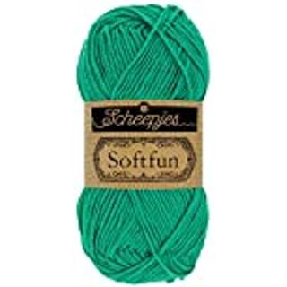 Scheepjes Softfun 2648 Jade Indhold: 60% Bomuld / 40% Akryl Vægt/længde: 50 gram = ca. 140 meter Anbefalede pinde: 3.50-4.00 mm Strikkefasthed: 10 cm = 21 x 30 m Maskinvask / Skåneprogram max 30°C.