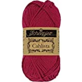 Scheepjes Cahlista 517 Ruby Indhold: 100% naturlig bomuld Vægt/længde: 50 gram = ca. 85 meter Anbefalede pinde: 4.50-5.00mm Strikkefasthed: 10 x 10 cm = 19 m x 23 p Maskinvask 60°C / Tørres fladt .