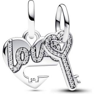 Pandora Splittable Heart & Key Dangle Charm - Silver
