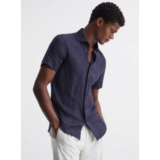 Reiss Reiss Navy Holiday Slim Fit Linen Button-Through Shirt