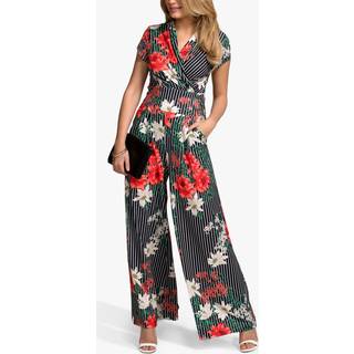 Hot Squash HotSquash Black Pin Striped Floral Wide Leg Jumpsuit
