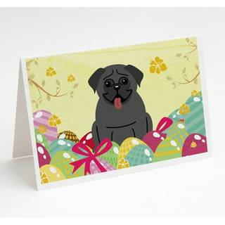 Påskeæg mops sorte lykønskningskort og konvolutter pakning på 8