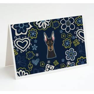 Blue Flowers Doberman Pinscher lykønskningskort og konvolutter pakning af 8