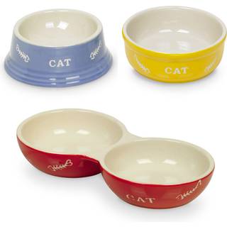 Dobbelt keramikskål "CAT", 23x12x4 cm - Red - 23x12x4 cm