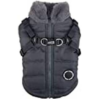 Puppia donavan vinterhund frakke med integreret sele ingen tr?k koldt vejr vandt?t varm fleece tilbage lynl?s til lille og mellemhund gr? medium