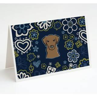 Blue Flowers Chocolate Labrador lykønskningskort og konvolutter pakning af 8