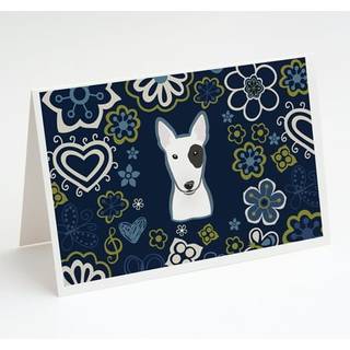 Blue Flowers Bull Terrier lykønskningskort og konvolutter pakning af 8