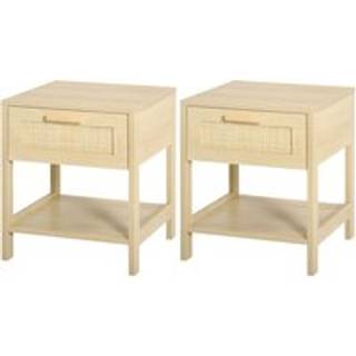 HOMCOM Bedside Nightstand Set of 2, with Rattan Drawer and Storage Shelf, for Bedroom, Living Room Aosom UK
