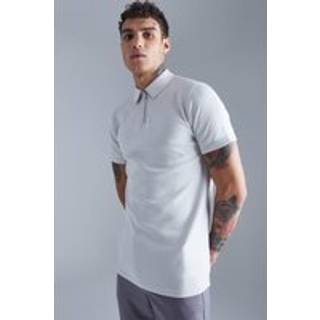Mens Light Grey Slim Interlock Polo