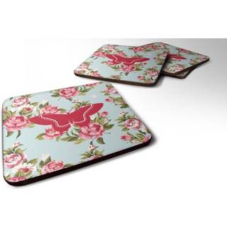 """" Caroline's Treasures BB1030-RS-BU-FC Butterfly Shabby Chic Blue Roses Foam Coasters (Sæt på 4) 3,5 """" ""H X 3,5"" """" ""W Multicolor"" ""