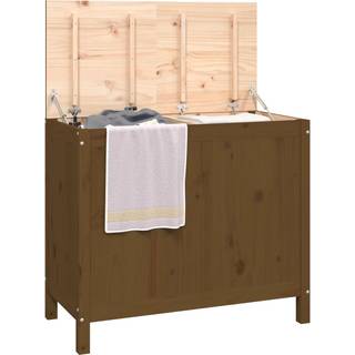 vasketøjskurv 88,5x44x76 cm massivt fyrretræ gyldenbrun