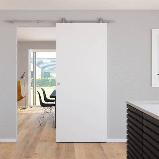 Glat kompakt / massiv skydedør med rustfri stålskinne - Safco Doors, M10x22 (92,5 x 214 cm)