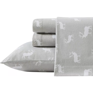 Eddie Bauer - Twin Sheets Cotton Flannel Bedding Set b?rstet til ekstra bl?dhed Hyggeligt boligindretning (Elk Grove Silver Twin)