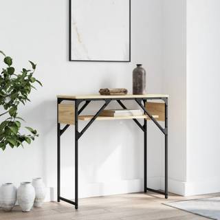 konsolbord med hylde 75x30x75 cm konstrueret træ sonoma-eg