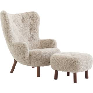 &Tradition Petra VB3 Loungestol & Puf ATD1 Oiled Walnut & Sheepskin Moonlight 17mm