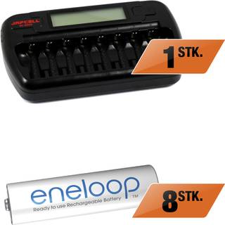 Japcell BC-800S oplader + 8 stk. enloop AA LR06 genopladelige batterier (2100 cycles)