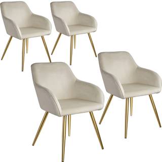 Stol Marilyn velour, guld - creme/guld,Sæt med 4 stk.