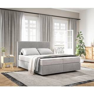 Boxspringbett Dream-Well 160x200 cm Cord Silbergrau mit Taschenfederkernmatratze und Topper Visco
