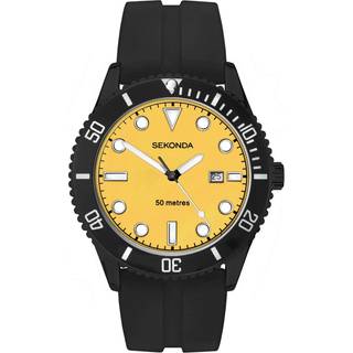 Sekonda Sports Quartz Yellow Dial Black Rubber Strap Men's Watch 1979