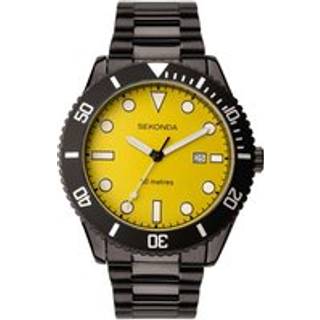 Sekonda Sports Dive Style Yellow Dial Black IP Steel Bracelet Men's Watch 1978