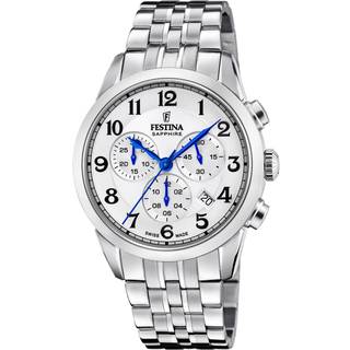 Festina Swiss Made Chrono herreur i stål med lys urskive