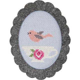 Stickpackung Tasse mit Vogel 14x10,5cm - Grau
