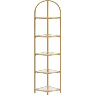 Vasagle Corner Shelf Stand, 5 -lags hjørne boghylde, tempereret glashylder, moderne stil, plantestativ med stålramme til stue, soveværelse, køkken, ba