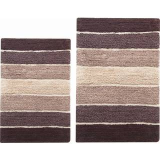Chardin Home Cordural Stripes Bath Mat Set med 2 badetæpper (17 tommer x24 tommer og 21 tommer x34 tommer) Ikke-glid badeværelse tæppemaskine vas