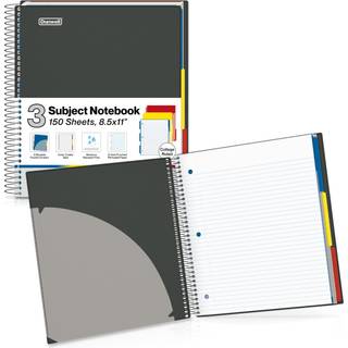 Dunwell 3-emnet Notebook College regerede 8,5 x 11 (sort) 150 ark (300 sider) Spiral Notebook 8.5x11 med faner Movable Dividers Opbevaringslommer