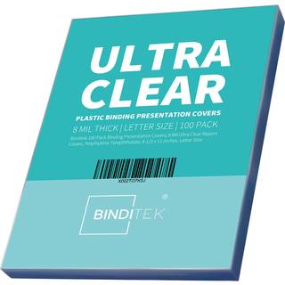 Binditek 100 Pack Binding Presentation d?kker 8 mil ultra klar rapport d?kker polythylen terephthalat 8-1/2 x 11 tommer bogstavst?rrelse for stud