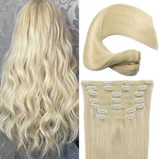 Eufficco Real Human Hair Blonder Clip i hårforlængelser 14 tommer farve blegemiddel blondine #613 100 g Remy Hair Extensions Silky Soft Straight