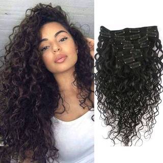 Doren Deep Curly Clip in Human Hair Extensions for Women 8pcs 20Clips 120G Brazilian Remy Wavet Curly Hair Natural Color 24 Inches