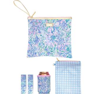 Lilly Pulitzer Vandbestandig Vinyl Beach Day Pouch Zipper Bag Inkluderer Drink Hugger Lille pose og h?ndkl?deklip Soleil p? mig