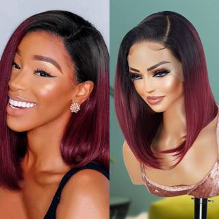 Glam21usa hd blonder foran bob lige paryk 13x6 glueless usynlig gennemsigtig blonder frontal menneskehår blandet præpluckeret schweizisk blonder