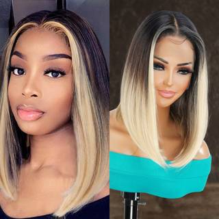 Glam21usa hd blonder foran bob lige paryk 13x6 glueless usynlig gennemsigtig blonder frontal menneskehår blandet præpluckeret schweizisk blonder