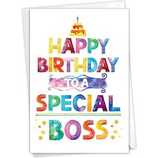 Nobleworks - Sjov tillykke med fødselsdagen til Best Boss Note Card med konvolut (4,63 x 6,75 tommer) - Watercolor Bday lykønskningskort til kvin