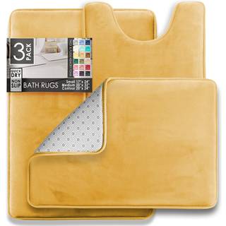 Clara Clark badev?relse t?ppe s?t 3 stykker fl?jl hukommelsesskum badem?tter med ikke-skridsikre PVC-backing guld