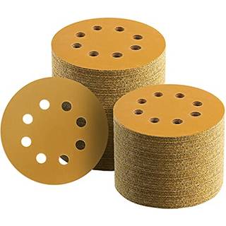 Keeimp 100 pcs 5 tommer slibeskiver Hook and Loop 8 Hole Gold Premium 320 Grit Dustless Random Orbit Sandpapir til træbearbejdning eller bilindus